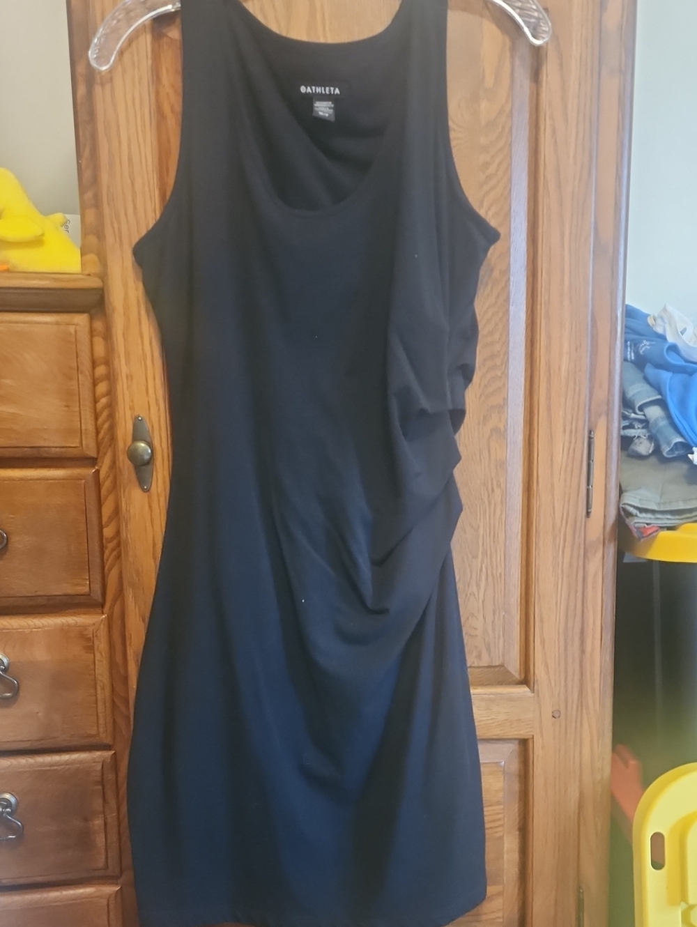Athleta Black Sleeveless Midi Dress with Side Draping